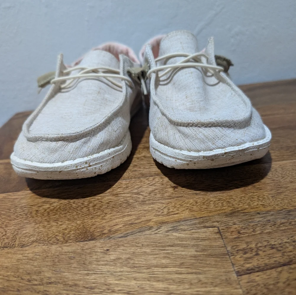 Hey‎ Dude Wendy Women Casual Shoes 7 Chambray White Nut Canvas Slip On 121410121